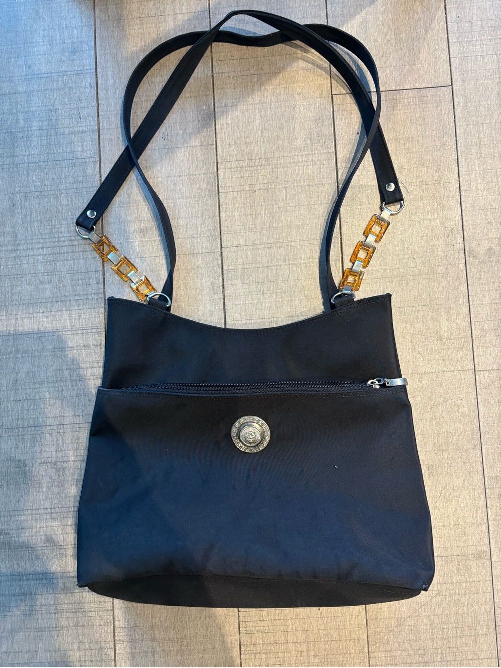 3 for $35- Black Nylon Medusa Medallion Tortoiseshell Chain Shoulder Bag